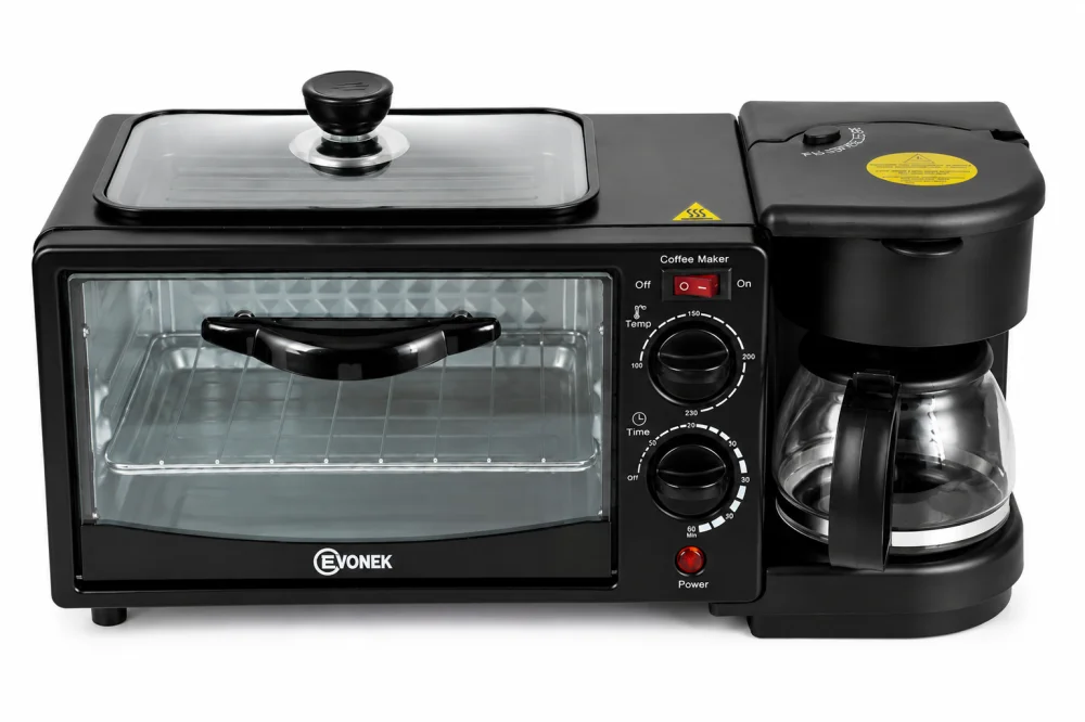 Evonek 3u1 set za doručak BON APPETIT, Roštilj, Rerna, Aparat za kafu, Crni