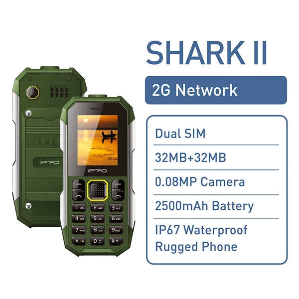 Ipro Mobilni telefon Shark II, LCD 2", 2G, GSM, DualSIM, IP67, 32MB, Srpski, Green