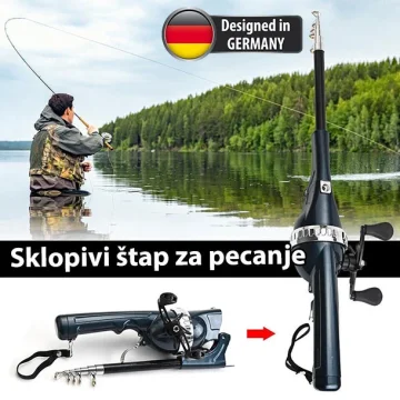 Profesionalni sklopivi štap za pecanje i set udica i varalica, Crni