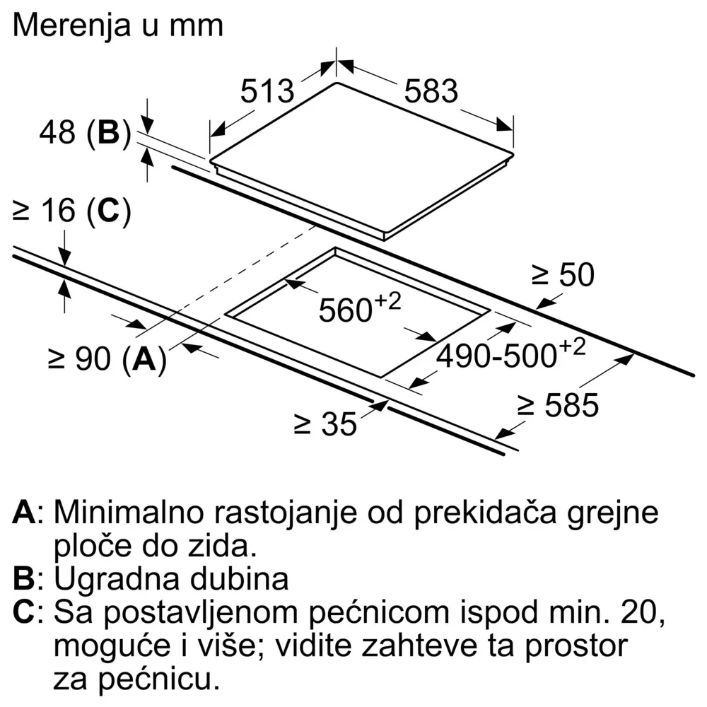 Bosch Ugradna ploča PKE645FP2E, Staklokeramička, 4 zone kuvanja, Crna