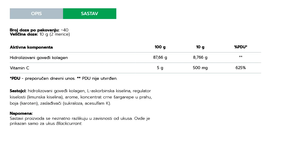 OstroVit Kolagen + Vitamin C, Crna ribizla, 400 g