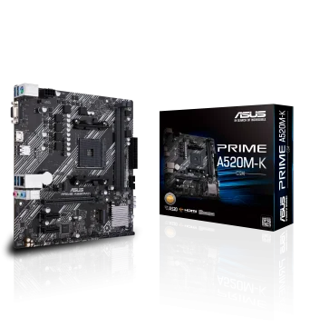 ASUS PRIME A520M-K AMD A520 mikro ATX Matična ploča, 3rd 3rd Generation Ryzen 5,/7, DDR4-SDRAM, 64 GB, M.2, SATA